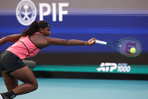 March 25, 2026, Miami Gardens, Florida, United States Of America: MIAMI GARDENS, FL - MARCH 25: Aryna Sabalenka of Belarus defeats Hailey Baptiste of the United States in the women s quarter-final singles match at the Miami Open on March 25, 2026, at Hard Rock Stadium in Miami Gardens, Florida...People: Hailey Baptiste 2026 Miami Open - Day 9  - ZUMAs214 20260325_ada_s214_003 Copyright: xSMGx