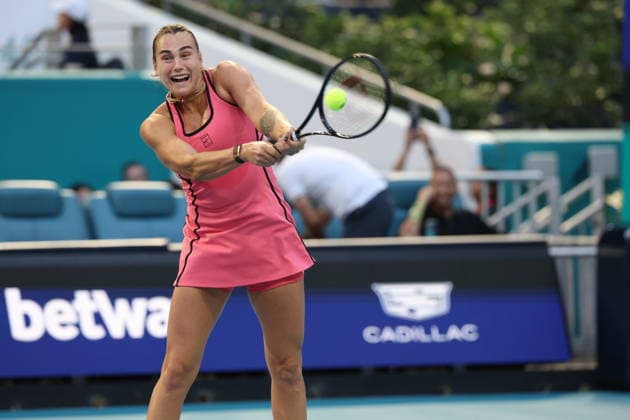 March 25, 2026, Miami Gardens, Florida, United States Of America: MIAMI GARDENS, FL - MARCH 25: Aryna Sabalenka of Belarus defeats Hailey Baptiste of the United States in the women s quarter-final singles match at the Miami Open on March 25, 2026, at Hard Rock Stadium in Miami Gardens, Florida...People: Aryna Sabalenka Miami Gardens United States Of America - ZUMAs214 20260325_ada_s214_034 Copyright: xSMGx