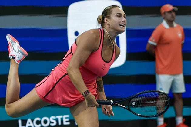 MIAMI GARDENS, FL - MARCH 25: Aryna Sabalenka in action during a women™s quarter-final singles match against Hailey Baptiste (USA) at the Miami Open on March 25, 2026, at Hard Rock Stadium in Miami Gardens, Florida,(Photo by Chris Arjoon Icon Sportswire) TENNIS: MAR 25 Miami Open EDITORIAL USE ONLY Icon2603250010112