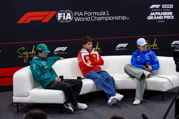 F1 - JAPANESE GRAND PRIX 2026 STROLL Lance (can), Aston Martin F1 Team Honda AMR26, portrait LECLERC Charles (mco), Scuderia Ferrari SF-26, portrait COLAPINTO Franco (arg), Alpine F1 Team A526, portrait press conference, PK, Pressekonferenz during the Formula 1 Japanese Grand Prix 2026, 3rd round of the 2026 Formula One World Championship, WM, Weltmeisterschaft from March 27 to 29, 2026 on the Suzuka Circuit, in Suzuka, Japan - SuzukaJapan Copyright: xXavixBonillax