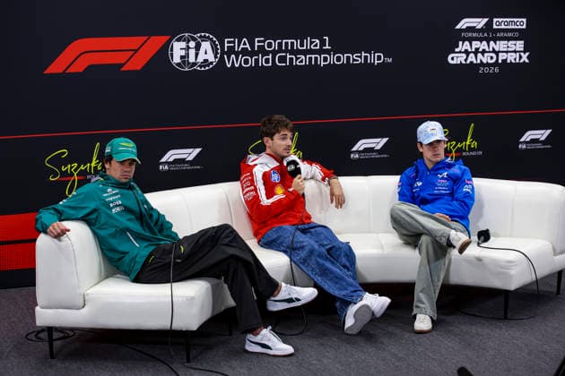 F1 - JAPANESE GRAND PRIX 2026 LECLERC Charles (mco), Scuderia Ferrari SF-26, portrait STROLL Lance (can), Aston Martin F1 Team Honda AMR26, portrait COLAPINTO Franco (arg), Alpine F1 Team A526, portrait press conference, PK, Pressekonferenz during the Formula 1 Japanese Grand Prix 2026, 3rd round of the 2026 Formula One World Championship, WM, Weltmeisterschaft from March 27 to 29, 2026 on the Suzuka Circuit, in Suzuka, Japan - SuzukaJapan Copyright: xXavixBonillax