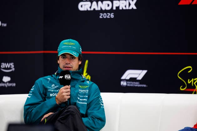 26th March 2026; Suzuka Circuit, Suzuka, Japan; 2026 FIA Formula 1 Japanese Grand Prix; Arrivals Day; Number 18 Aston Martin Aramco driver Lance Stroll during the press conference, PK, Pressekonferenz at the Aramco Japanese Grand Prix StephenxBlackberry Content restricted for UK based newspaper