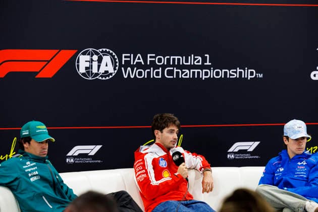 26th March 2026; Suzuka Circuit, Suzuka, Japan; 2026 FIA Formula 1 Japanese Grand Prix; Arrivals Day; Lance Stroll, Charles Leclerc, Franco Colapinto during the press conference, PK, Pressekonferenz at the Aramco Japanese Grand Prix StephenxBlackberry Content restricted for UK based newspaper