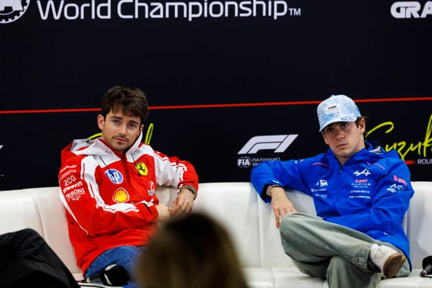 26th March 2026; Suzuka Circuit, Suzuka, Japan; 2026 FIA Formula 1 Japanese Grand Prix; Arrivals Day; Number Charles Leclerc, Franco Colapinto during the press conference, PK, Pressekonferenz at the Aramco Japanese Grand Prix StephenxBlackberry Content restricted for UK based newspaper
