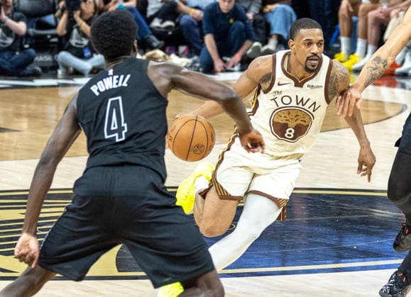 (260326) -- SAN FRANCISCO, March 26, 2026 -- De Anthony Melton (R) of Golden State Warriors drives the ball during the 2025-2026 NBA, Basketball Herren, USA regular season basketball game between Golden State Warriors and Brooklyn Nets in San Francisco, the United States, March 25, 2026. (Photo by Xinhua) (SP)U.S.-SAN FRANCISCO-BASKETBALL-NBA-WARRIORS VS NETS DongxXudong 