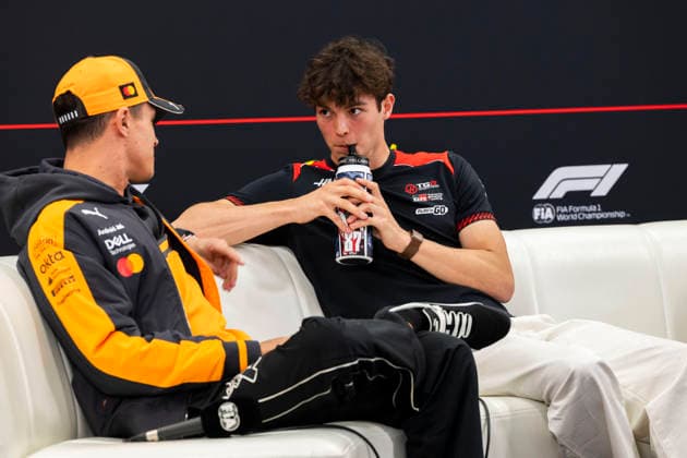 March 26, 2026, Suzuka, Mie, Japan: LANDO NORRIS (GBR) of McLaren 1 and OLIVER BEARMAN (GBR) of Haas F1 Team 87 on media day for the 2026 Formula 1 Japanese Grand Prix. Formula 1 is one of the most logistically complicated sporting events in the world and the price of motorsport logistics has been affected by the US-Iran warÃ¢â‚¬â ¢s impact on air freight shipping lanes and oil prices. Suzuka Japan - ZUMAb177 20260326_aap_b177_058 Copyright: xTaidghxBarronx
