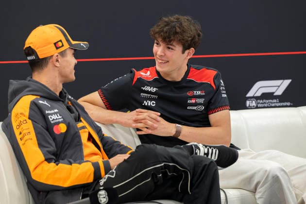 March 26, 2026, Suzuka, Mie, Japan: LANDO NORRIS (GBR) of McLaren 1 and OLIVER BEARMAN (GBR) of Haas F1 Team 87 on media day for the 2026 Formula 1 Japanese Grand Prix. Formula 1 is one of the most logistically complicated sporting events in the world and the price of motorsport logistics has been affected by the US-Iran warÃ¢â‚¬â ¢s impact on air freight shipping lanes and oil prices. Suzuka Japan - ZUMAb177 20260326_aap_b177_066 Copyright: xTaidghxBarronx