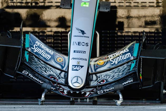 Formula 1 Aramco Japanese Grand Prix 2026 - Media Day Front Wing of Mercedes-AMG PETRONAS Formula One Team 63 on Thursday during the 2026 Formula 1 ARAMCO Japanese Grand Prix at the Suzuka International Circuit on March 26, 2026. Photo by Tan Jun Da ABACAPRESS.COM Suzuka Japan  Copyright: xJunxDaxTan ABACAx