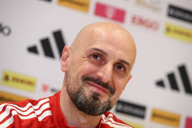 26.03.2026, xtgx, Fussball, U21, U 21 Nationalmannschaft, Pressekonferenz emspor, v.l. Antonio Di Salvo (Deutschland, Trainer) Portrait, Portraet, Einzelbild lacht, laechelt, positiv, zufrieden (DFL DFB REGULATIONS PROHIBIT ANY USE OF PHOTOGRAPHS as IMAGE SEQUENCES and or QUASI-VIDEO) Wolfsburg