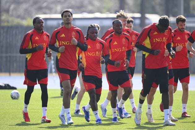 United States v Belgium - FIFA World Cup, WM, Weltmeisterschaft, Fussball Stage Media Activities 26 03 2026 ATLANTA, UNITED STATES - MARCH 26 : Ngoy Nathan of Belgium, De Winter Koni defender of Belgium, Doku Jeremy forward of Belgium, Lukebakio Dodi forward of Belgium pictured during a training session ahead the friendly game between United States of America and Belgium as part of a pre-World Cup 2026 training camp on March 26, 2026 in Atlanta, United States, 26 03 2026 Atlanta United States Copyright: xVincentxKalutx