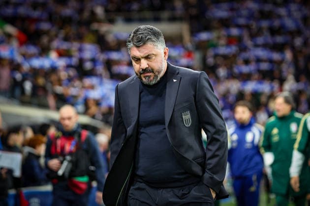 Italien: Fussball FIFA WM-Qualifikation Play-offs 2026, Halbfinale UEFA - Italien vs Nordirland - New Balance Arena (Bergamo): Gennaro Gattuso (Trainer, Italien) Bergamo Provinz Bergamo Italien *** Italy Football FIFA World Cup Qualification Play offs 2026, semi-final UEFA Italy vs Northern Ireland New Balance Arena Bergamo Gennaro Gattuso Coach, Italy Bergamo Province Bergamo Italy Copyright: xAlfioxMarinox