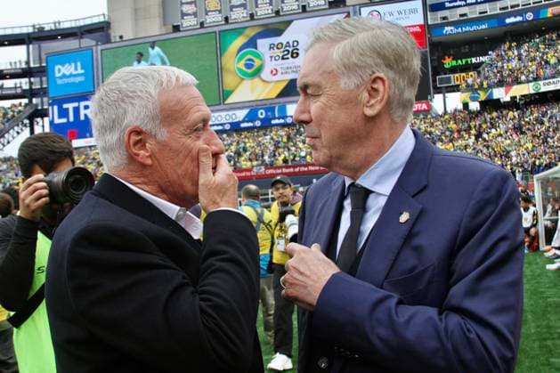 RECORD DATE NOT STATED Brazil vs France International Friendly, Länderspiel, Nationalmannschaft (SPO) Brazil vs France International Friendly. March 26, 2026, Boston, Massachusetts, USA: Coaches of Brazil Carlo Ancelotti (Blue) and Didier Deschamps (Black) of France during the International friendly soccer between Brazil and France at Gillette Stadium ahead of FIFA 2026 World Cup. Credit: Niyi Fote Thenews2 (Foto: Niyi Fote Thenews2 imago images) SPO  Copyright: xNiyixFotex