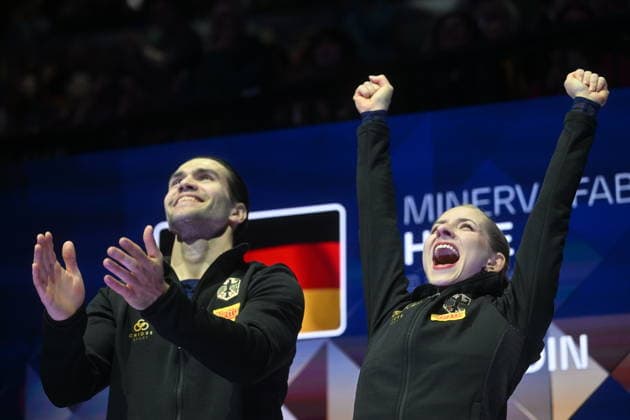 World Figure skating, Eiskunstlauf Championships, pairs - free skating, in Prague, Czech Republic, on March 26, 2026. Minerva Fabienne Hase and Nikita Volodin from Germany. (CTKxPhoto MichaelaxRihova) CTKPhotoP2026032610194  CTKPhotoP2026032610194