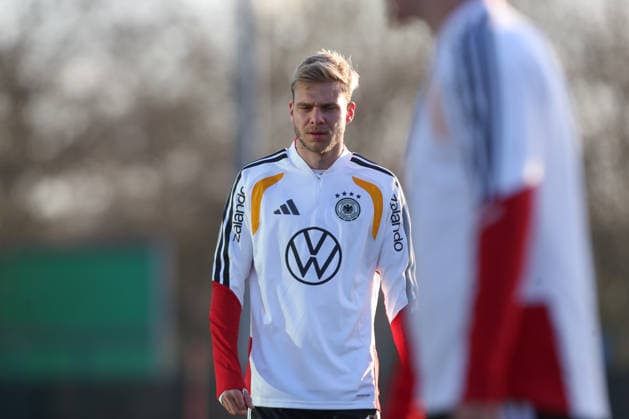 26.03.2026, xtgx, Fussball, U21, U 21 Nationalmannschaft, Abschlusstraining emspor, v.l. Leandro Morgalla (Deutschland) (DFL DFB REGULATIONS PROHIBIT ANY USE OF PHOTOGRAPHS as IMAGE SEQUENCES and or QUASI-VIDEO) Wolfsburg