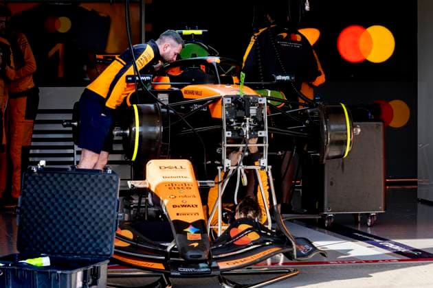 SUZUKA - Mechanics work on the car of Formula 1 driver Lando Norris or McLaren Mastercard Formula 1 Team during the Formula 1 Japan Suzuka free practice at the Suzuka Formula 1 circuit on March 27, 2025 in Suzuka, Japan. (Photo by DeFodi Images) -