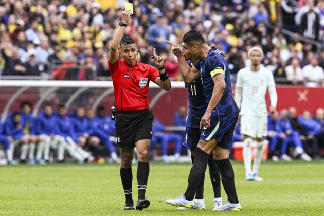 BOSTON, UNITED STATES - MARCH 27: Casemiro of Brazil gestures during an international football friendly between Brazil v France at Gillette Stadium, Boston, USA. (Photo by Richard Callis Sports Press Photo) Copyright: xRichardxCallis SportsxPressxPhotox Sportspressphoto_SPR118880