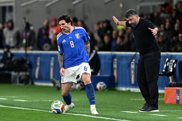 SANDRO TONALI, GENNARO GATTUSO, Italia, KO Play Offs, Italy-Northern Ireland 2-0, azione, action QUALIFICAZIONI MONDIALI 2026 ITALIA-IRLANDA DEL NORD 2-0 KO Play