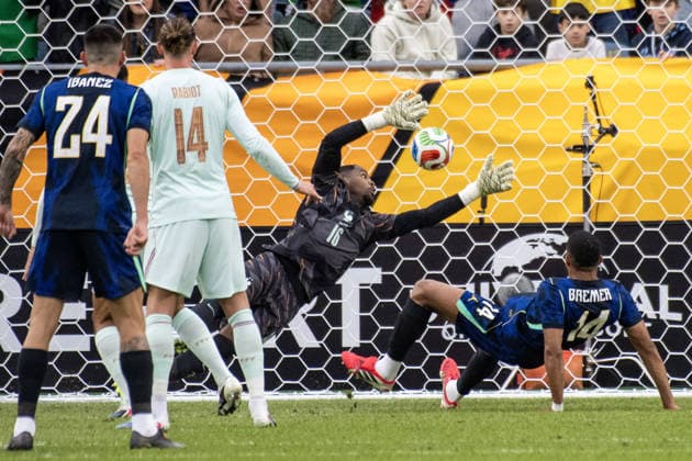 Brazil v France - International Friendly, Länderspiel, Nationalmannschaft FOXBOROUGH, UNITED STATES - MARCH 26: Brazil’s Gleison Bremer (14) scores a goal during an international pre-World Cup friendly match between Brazil and France as part of the Road to 26 game series at Gillette Stadium in Foxborough, United States, on March 26, 2026. Joseph Prezioso Anadolu Foxborough United States. Editorial use only. Please get in touch for any other usage.  Copyright: x2026xAnadoluxJosephxPreziosox
