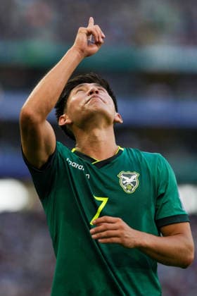 BOLIVIA VS SURINAME - PLAY-OFF COPA MUNDIAL FIFA 2026 - 26 MARZO 2026 Monterrey, Mexico - March 26, 2026: Miguel Terceros 7 of Bolivia celebrates after scoring his goal during the FIFA World Cup, WM, Weltmeisterschaft, Fussball 2026 Play-Off Tournament match between Bolivia and Suriname at Estadio BBVA in Monterrey, Mexico. Imago images Straffon Images Luis Licona GUADALUPE NUEVO LEON MEXICO Copyright: xLUISxLICONAx