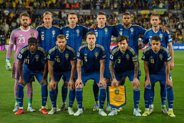 Viktor Gyokeres, Benjamin Nygren, Anthony Elanga, Gabriel Gudmundsson, Jesper Karlstrom, Yasin Ayari, Herman Johansson, Victor Lindelof, Isak Hien, Gustaf Lagerbielke and Kristoffer Nordfeldt seen during World Cup 2026 European play off semifinal game between national teams of Ukraine and Sweden (Lukasz Germaniuk Ball Raw Images) Valencia Estadio Ciudad de Valencia Spain Copyright: xLukaszxGermaniukx Lukaszgermaniukswedenukraine118
