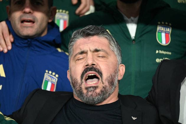 CALCIO - FIFA Mondiali - European Qualifiers PlayOff - Italy vs Northern Ireland Gennaro Gattuso (Head coach Italy) during the National Anthtem during European Qualifiers PlayOff - Italy vs Northern Ireland, FIFA World Cup, WM, Weltmeisterschaft, Fussball match in Bergamo, Italy, March 26 2026 Bergamo Italy  Copyright: xIPAxSport ABACAx