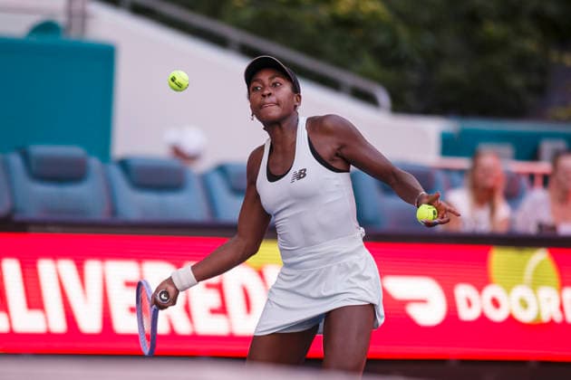 Miami Open Presented by Itau 2026 - March 26 Miami, Florida - March 26: Coco Gauff plays, react and celebrate during the match between Coco Gauff (USA) and Karolina Muchova (Czechia) on day 10 of the Miami Open at Hard Rock Stadium on March 26, 2026 in Miami, Florida, United States. Copyright: xLatinxSportxImagesx