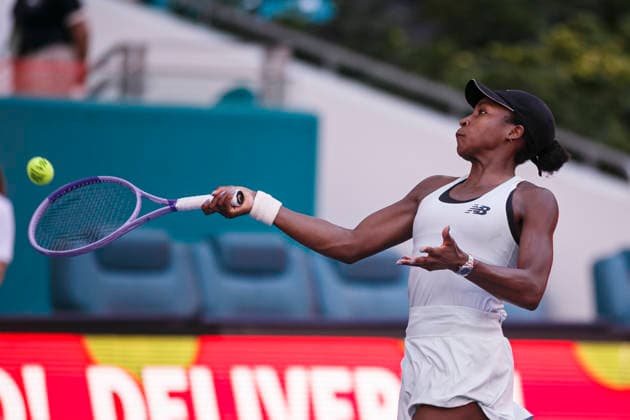 Miami Open Presented by Itau 2026 - March 26 Miami, Florida - March 26: Coco Gauff plays, react and celebrate during the match between Coco Gauff (USA) and Karolina Muchova (Czechia) on day 10 of the Miami Open at Hard Rock Stadium on March 26, 2026 in Miami, Florida, United States. Copyright: xLatinxSportxImagesx