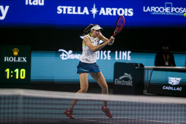 Miami Open Presented by Itau 2026 - March 26 Miami, Florida - March 26: play, react and celebrate during the match between Aryna Sabalenka of Rusia and Elena Rybakina of Kazakhstan of Argentina on day 10 of the Miami Open at Hard Rock Stadium on March 26, 2026 in Miami, Florida, United States. Copyright: xLatinxSportxImagesx