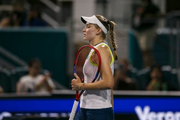 Miami Open Presented by Itau 2026 - March 26 Miami, Florida - March 26: play, react and celebrate during the match between Aryna Sabalenka of Rusia and Elena Rybakina of Kazakhstan of Argentina on day 10 of the Miami Open at Hard Rock Stadium on March 26, 2026 in Miami, Florida, United States. Copyright: xLatinxSportxImagesx
