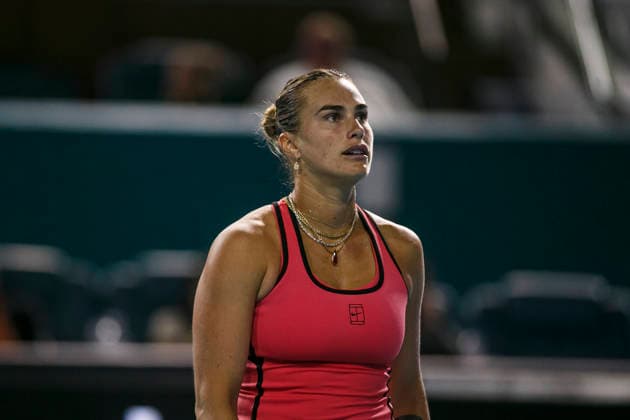 Miami Open Presented by Itau 2026 - March 26 Miami, Florida - March 26: play, react and celebrate during the match between Aryna Sabalenka of Rusia and Elena Rybakina of Kazakhstan of Argentina on day 10 of the Miami Open at Hard Rock Stadium on March 26, 2026 in Miami, Florida, United States. Copyright: xLatinxSportxImagesx