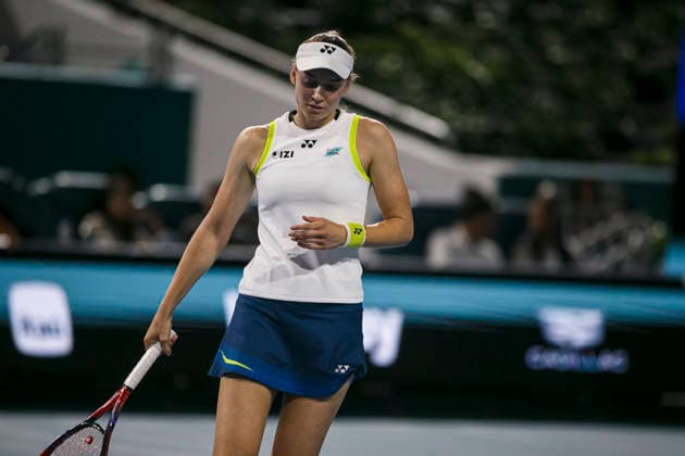 Miami Open Presented by Itau 2026 - March 26 Miami, Florida - March 26: play, react and celebrate during the match between Aryna Sabalenka of Rusia and Elena Rybakina of Kazakhstan of Argentina on day 10 of the Miami Open at Hard Rock Stadium on March 26, 2026 in Miami, Florida, United States. Copyright: xLatinxSportxImagesx