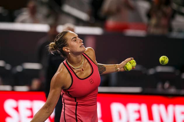 Miami Open Presented by Itau 2026 - March 26 Miami, Florida - March 26: play, react and celebrate during the match between Aryna Sabalenka of Rusia and Elena Rybakina of Kazakhstan of Argentina on day 10 of the Miami Open at Hard Rock Stadium on March 26, 2026 in Miami, Florida, United States. Copyright: xLatinxSportxImagesx
