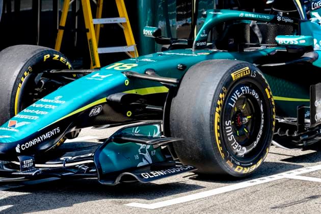SUZUKA - Detail of the front wing of Formula 1 driver Lance Stroll s car of Aston Martin Aramco Formula 1 Team during the Formula 1 Japan Suzuka free practice at the Suzuka Formula 1 circuit on March 27, 2025 in Suzuka, Japan. (Photo by DeFodi Images) -