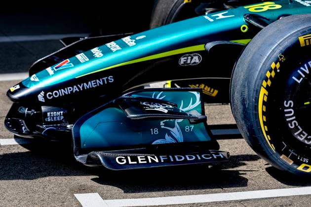 SUZUKA - Detail of the front wing of Formula 1 driver Lance Stroll s car of Aston Martin Aramco Formula 1 Team during the Formula 1 Japan Suzuka free practice at the Suzuka Formula 1 circuit on March 27, 2025 in Suzuka, Japan. (Photo by DeFodi Images) -
