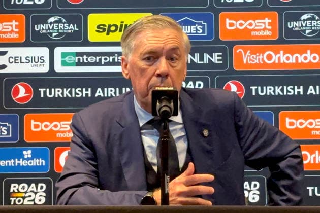 Brazil s head coach, Italian Carlo Ancelotti, speaks during a press conference, PK, Pressekonferenz in Foxborough, USA, 27 March 2026. Ancelotti noted that Raphinha felt a slight muscle strain at the end of the first half, so they had to substitute him during the friendly match that Brazil lost 1-2 to France at Gillette Stadium in Massachusetts (United States) during the final FIFA window before the World Cup. Carlo Ancelotti, on Raphinha s injury while playing for Brazil: He felt a slight muscle strain !ACHTUNG: NUR REDAKTIONELLE NUTZUNG!  Copyright: xJanxTéllezxAsensiox AME7982 20260327-55019828472_1