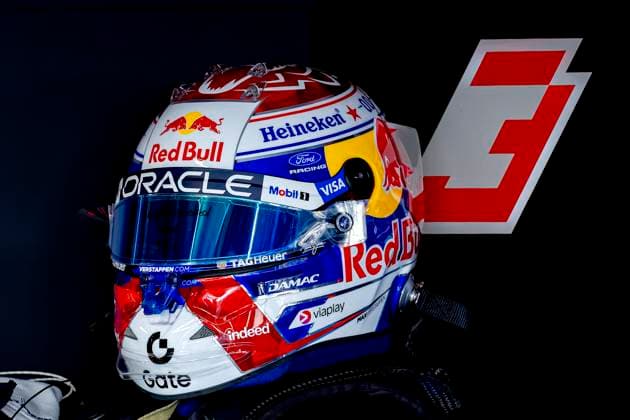 SUZUKA - Helmet of Formula 1 driver Max Verstappen of Oracle Red Bull Racing during the Formula 1 Japan Suzuka free practice at the Suzuka Formula 1 circuit on March 27, 2025 in Suzuka, Japan. (Photo by DeFodi Images) -