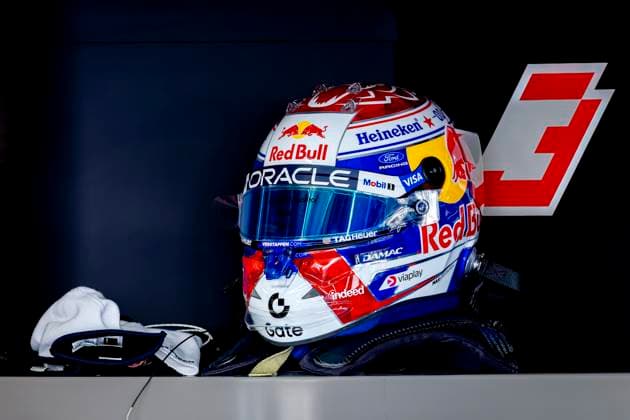 SUZUKA - Helmet of Formula 1 driver Max Verstappen of Oracle Red Bull Racing during the Formula 1 Japan Suzuka free practice at the Suzuka Formula 1 circuit on March 27, 2025 in Suzuka, Japan. (Photo by DeFodi Images) -