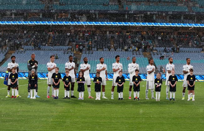 (260327) -- SYDNEY, March 27, 2026 -- Starting players of Curacao react before the FIFA Series 2026 International Friendly, Länderspiel, Nationalmannschaft Match between China and Curacao in Sydney, Australia, March 27, 2026. ) (SP)AUSTRALIA-SYDNEY-FOOTBALL-FIFA SERIES INTERNATIONAL FRIENDLY MATCH-CHN VS CUR MaxPing 