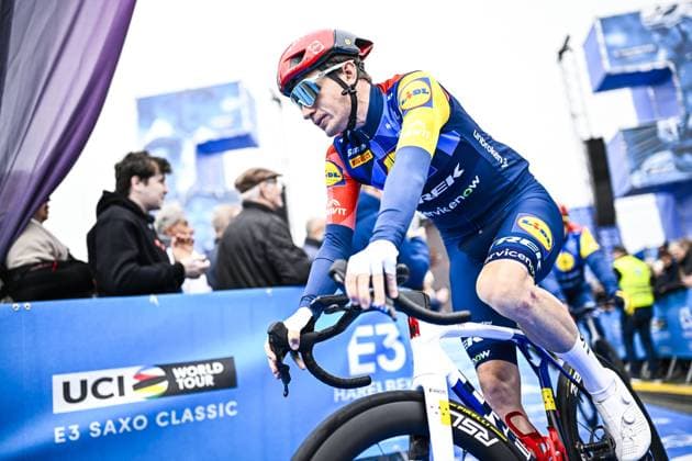 Belgian Otto Vergaerde of Lidl-Trek pictured at the start of the E3 Saxo Bank Classic one day cycling race, 208,8km from and to Harelbeke, on Friday 27 March 2026. JASPERxJACOBS  x169054577x
