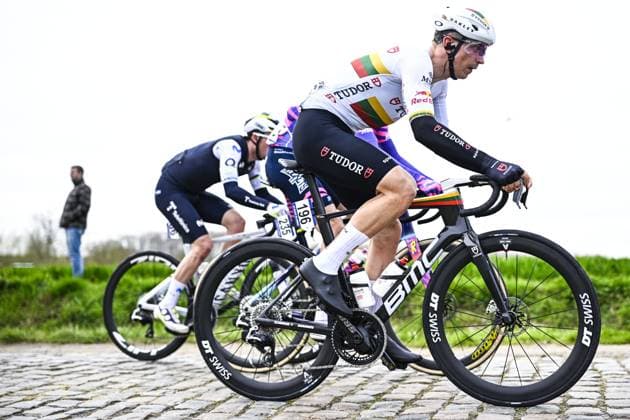 Lithuanian Aivaras Mikutis of Tudor Pro Cycling Team pictured in action during the E3 Saxo Bank Classic one day cycling race, 208,8km from and to Harelbeke, on Friday 27 March 2026. JASPERxJACOBS  x169065360x