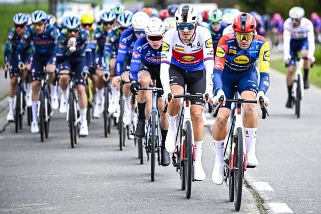 Czech Mathias Vacek of Lidl-Trek and Belgian Edward Theuns of Lidl-Trek pictured in action during the E3 Saxo Bank Classic one day cycling race, 208,8km from and to Harelbeke, on Friday 27 March 2026. JASPERxJACOBS  x169067325x