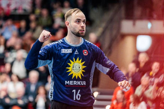 Jubel bei Fredrik Genz (TuS N-Luebbecke, 16) GER, TuS N-Luebbecke vs. Dessau-Rosslauer HV 06, Handball, 2. Bundesliga, 25. Spieltag, Spielzeit 2025 2026, 27.03.2026 GER, TuS N-Luebbecke vs. Dessau-Rosslauer HV 06, Handball, 2. Bundesliga, 25. Spieltag, Spielzeit 2025 2026, 27.03.2026 Luebbecke Copyright: xEibner-Pressefoto JanxRollingerx EP_JSK
