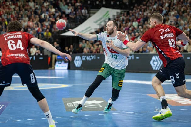 DAIKIN HBL: SG Flensburg-Handewitt vs GWD Minden; 27.03.26 Alexander Weck (Nr.73, GWD Minden) im Angriff DAIKIN HBL: SG Flensburg-Handewitt vs GWD Minden, GP JOULE Arena am 27.03.26 Copyright: xBEAUTIFULxSPORTS MarioxM.xKobergx