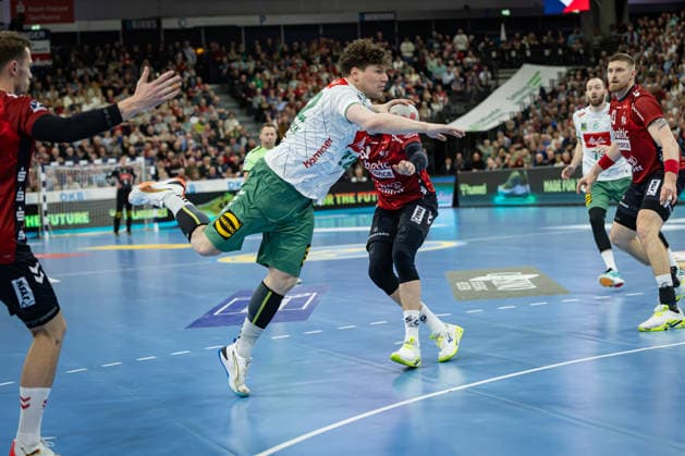 DAIKIN HBL: SG Flensburg-Handewitt vs GWD Minden; 27.03.26 Philipp Vorlicek (Nr.22, GWD Minden) im Angriff DAIKIN HBL: SG Flensburg-Handewitt vs GWD Minden, GP JOULE Arena am 27.03.26 Copyright: xBEAUTIFULxSPORTS MarioxM.xKobergx