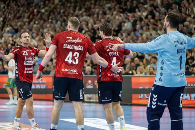 DAIKIN HBL: SG Flensburg-Handewitt vs GWD Minden; 27.03.26 Jubel Torjubel bei SG Flensburg-Handewitt DAIKIN HBL: SG Flensburg-Handewitt vs GWD Minden, GP JOULE Arena am 27.03.26 Copyright: xBEAUTIFULxSPORTS MarioxM.xKobergx