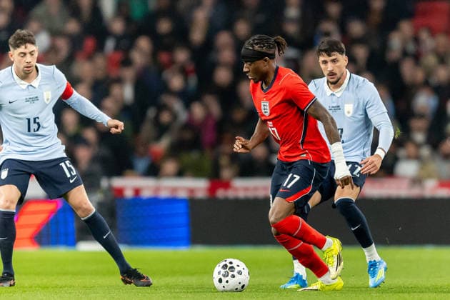 England v Uruguay, Friendly England forward Noni Madueke controls ball during the Friendly match between England and Uruguay at Wembley Stadium, London, UK on 27 March 2026. London Wembley Stadium Greater London UK Editorial use only , Copyright: xManjitxNarotrax PSI-23956-0007