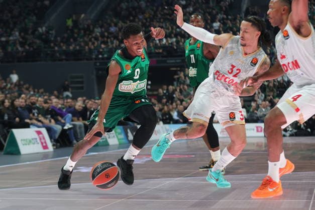 EuroLeague - Panathinaikos Athens vs AS Monaco TJ Shorts (L) of Panathinaikos in action against Matthew Strazel (C) of AS Monaco during the EuroLeague basketball match between Panathinaikos Athens and AS Monaco in Athens, Greece, 27 March 2026. Athens Greece  Copyright: xPETExANDREOUx