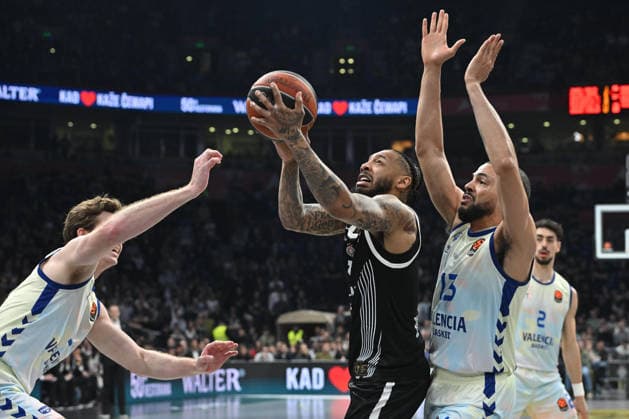 PARTIZAN vs VALENCIA CARLIK JONES Karlik Dzons basketball Partizan vs Valencia basket Euroleague at Beogradska arena, Belgrade 27.03.2026 Foto: BASKETBALL, EUROLEAGUE, PARTIZAN, VALENCIA BASKET Belgrade Belgrade arena Serbia Copyright: xMarkoxMetlas xMNxPressx