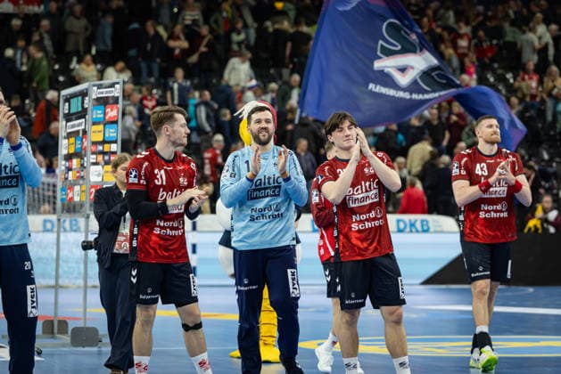 DAIKIN HBL: SG Flensburg-Handewitt vs GWD Minden; 27.03.26 Jubel nach Sieg Team SG Flensburg-Handewitt DAIKIN HBL: SG Flensburg-Handewitt vs GWD Minden, GP JOULE Arena am 27.03.26 Copyright: xBEAUTIFULxSPORTS MarioxM.xKobergx