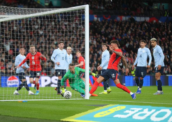 England v Uruguay, Fifa International Friendly, Länderspiel, Nationalmannschaft Wembley Stasdium , Wembley Stadium, London, UK - 27 03 2026 Ben White of England scores their first goal during the International Friendly between England and Uruguay at Wembley Stadium London Wembley Stadium London GBR, UK NEWSPAPERS OUT Copyright: xMarkxGreenwoodx